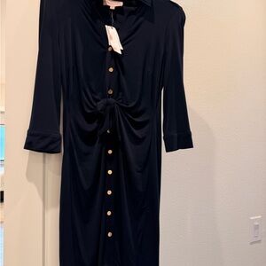 Philosophy Navy Long Sleeve Dress with Button Detail